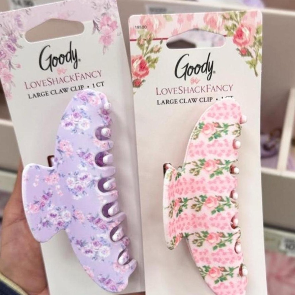 Goody LoveShackFancy 2 large claw clips with pink/ purple floral print set